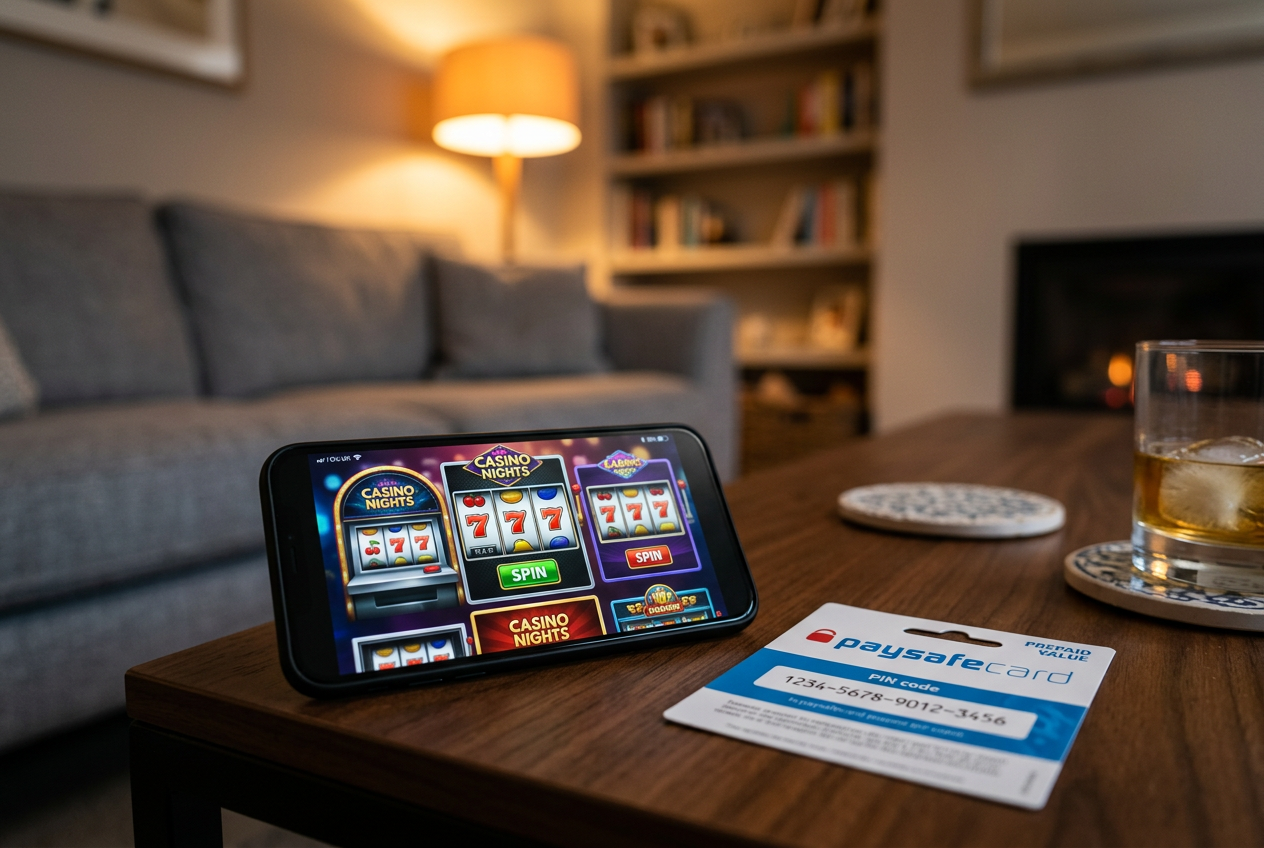 Online casino interface showing a Paysafecard payment option