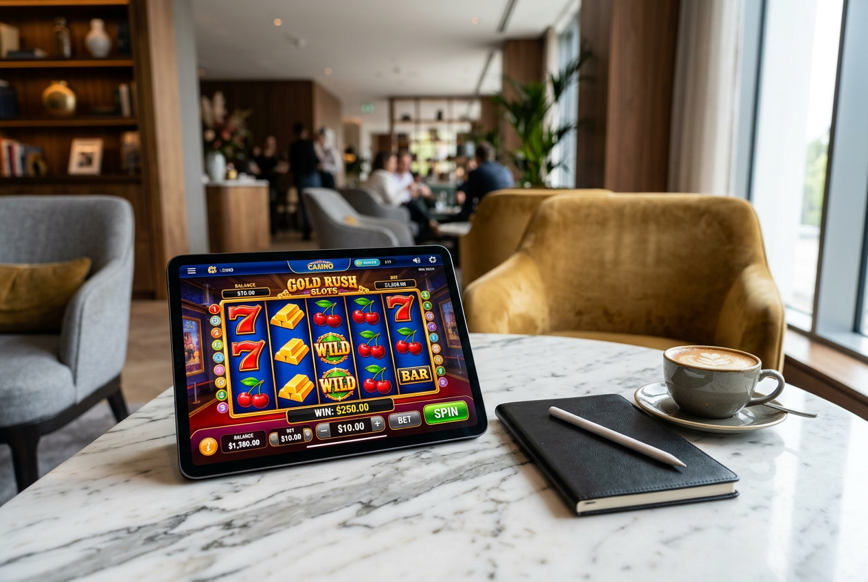 A luxury online casino interface on a digital tablet