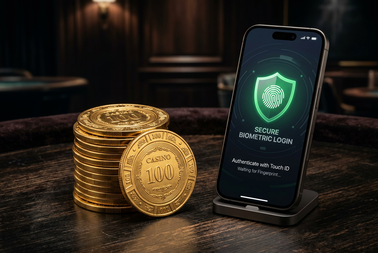 Digital security lock and gambling chips representing safety