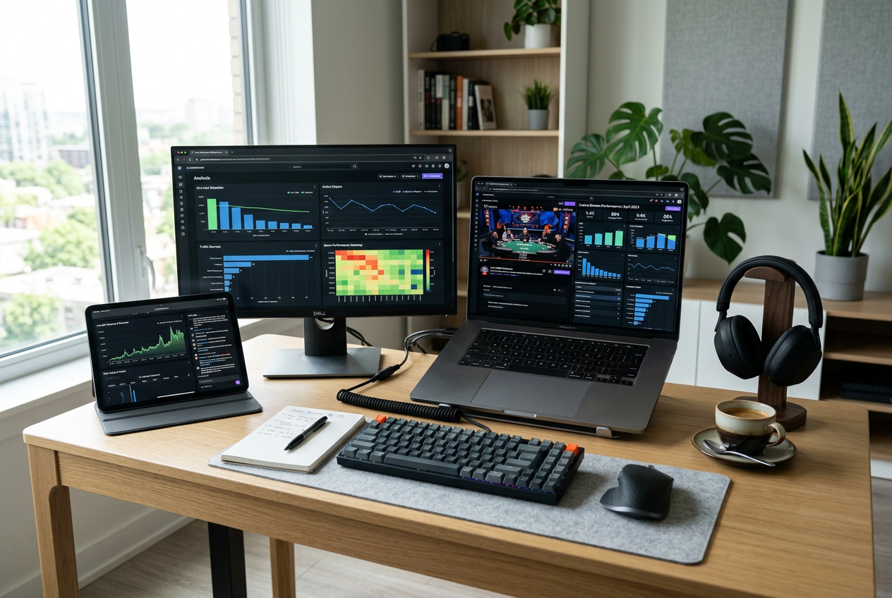 A professional setup for reviewing digital gaming platforms on mobile and desktop